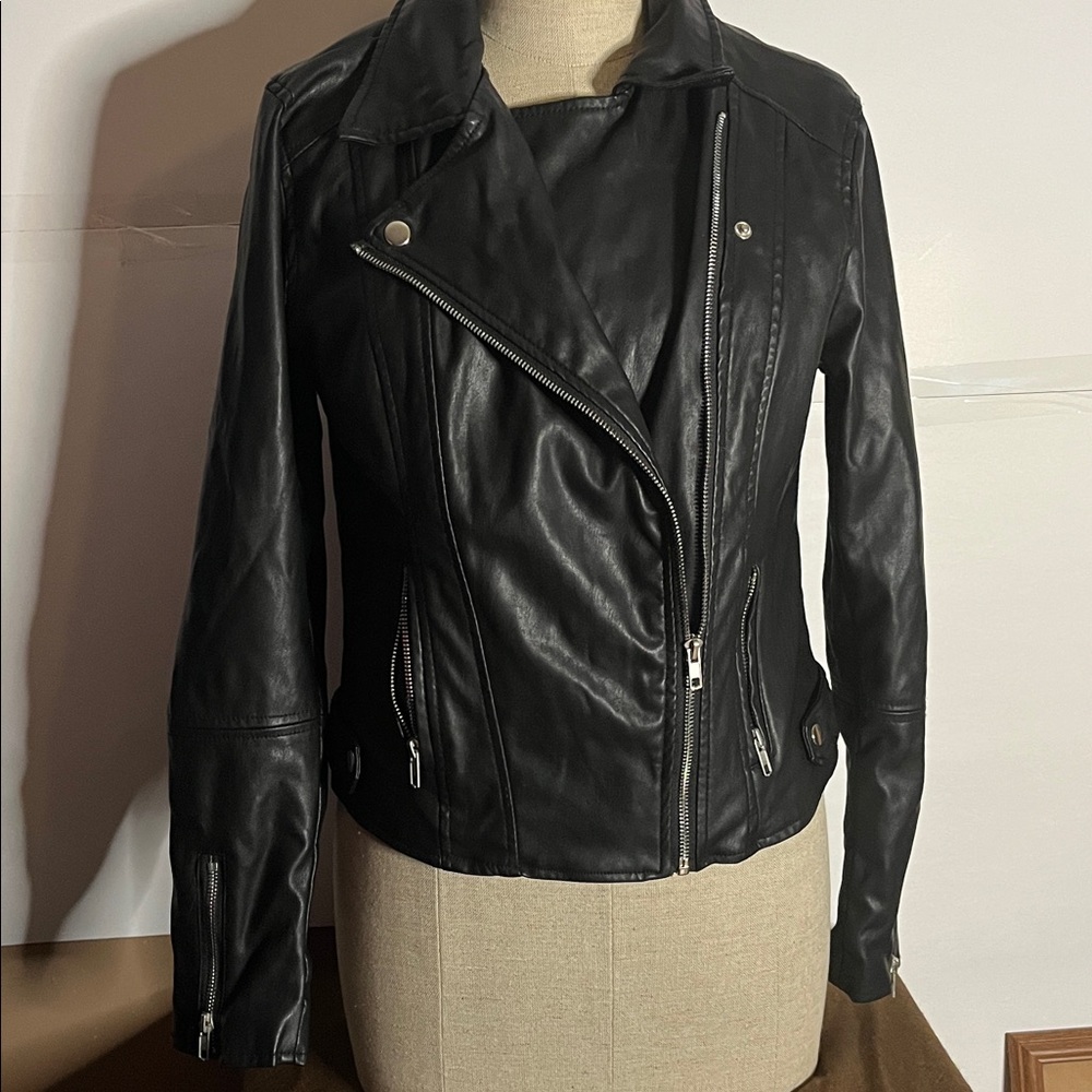 😄Streetwear society faux leather jacket zippers large - Picture 3 of 8